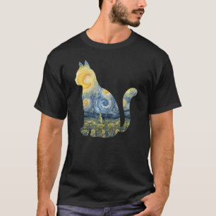 Cute Cat Toy Starry Night Fur Kitten Animal Painti T-Shirt