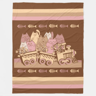 Cute Cat Train Fleece Blanket