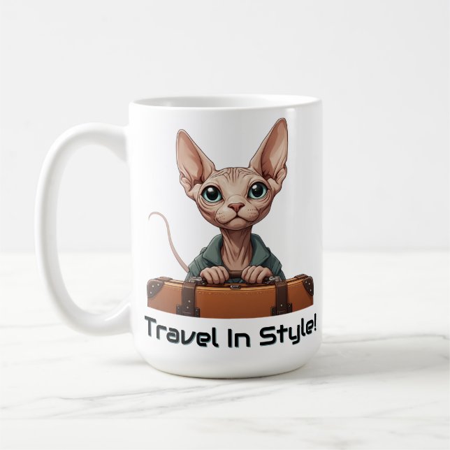 Cute Cat Traveller – Gift for Cat Lovers Coffee Mug (Left)