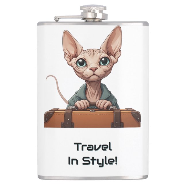 Cute Cat Traveller – Gift for Cat Lovers Hip Flask (Front)