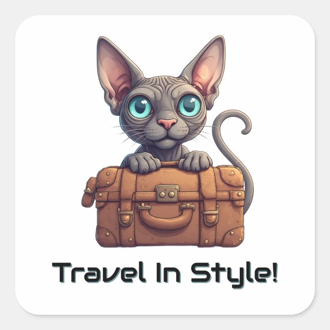Cute Cat Traveller – Gift for Cat Lovers Square Sticker (Front)
