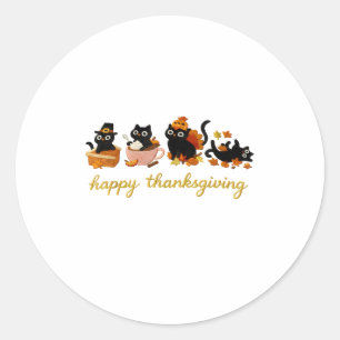 Cute Cat Turkey Happy Thanksgiving Fall Meowy Cat Classic Round Sticker