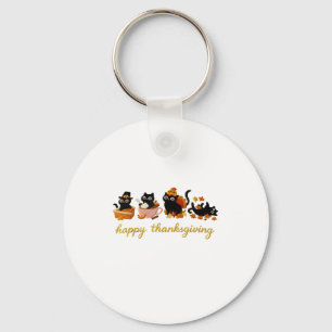 Cute Cat Turkey Happy Thanksgiving Fall Meowy Cat  Key Ring