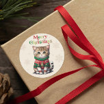 Cute Cat Ugly Sweater Party Classic Round Sticker<br><div class="desc">Cute Cat Ugly Sweater Party Classic Round Sticker</div>