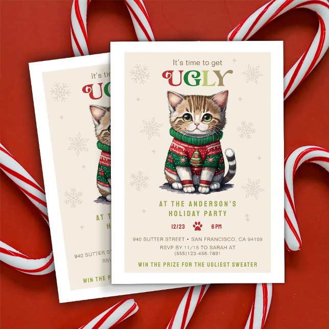 Cute Cat Ugly Sweater Party Invitation (Creator Uploaded)
