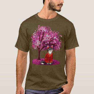 Cute Cat Under Blossom Tree T-Shirt
