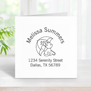 Cute Cat under Umbrella Address Rubber Stamp