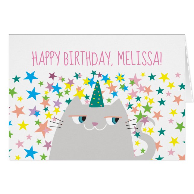 Cute Cat Unicorn Birthday Card (Front Horizontal)