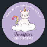 Cute Cat Unicorn Kids Birthday Party Favour Classic Round Sticker<br><div class="desc">Cute party favours for kids,  boys or girls who love unicorn. Perfect for kids birthday party,  party favours and thank you label. You can also customise the text for baby shower or other occasion and party.</div>