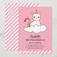Cute Cat Unicorn on Cloud Girl Birthday