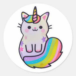 Cute cat unicorn rainbow classic round sticker