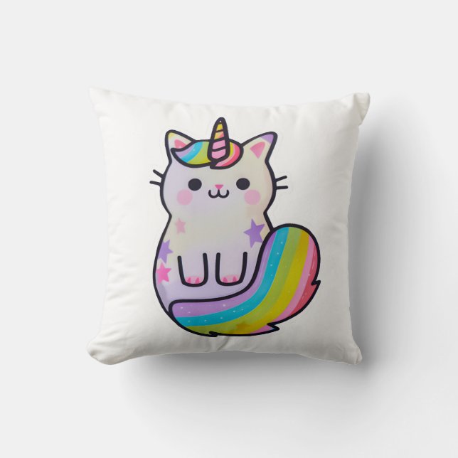 Cute cat unicorn rainbow cushion (Front)