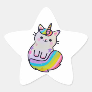 Cute cat unicorn rainbow star sticker