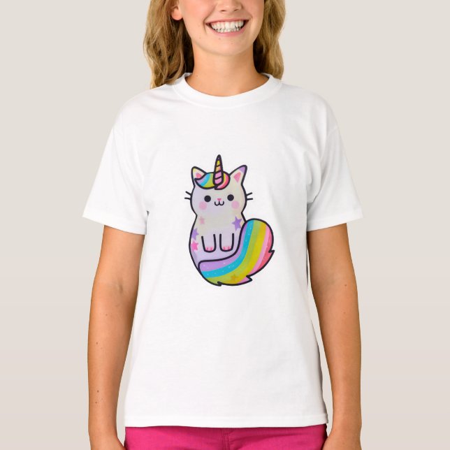 Cute cat unicorn rainbow T-Shirt (Front)