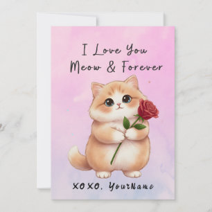 Cute Cat Valentine Card I Love You Meow & Forever