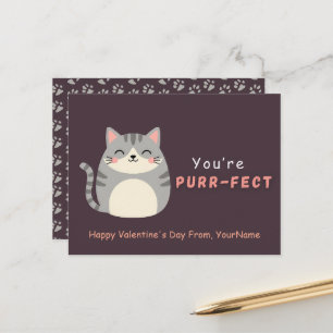 Cute Cat Valentine Pun Card – You’re Purr-fect