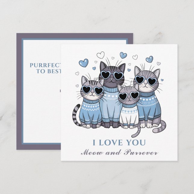 Cute Cat Valentine's day Card Cat Dad Blue (Front/Back)