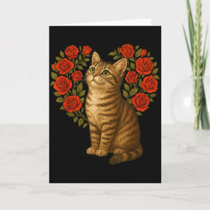 Cute Cat Valentines Floral Heart Funny Cat Lovers Card