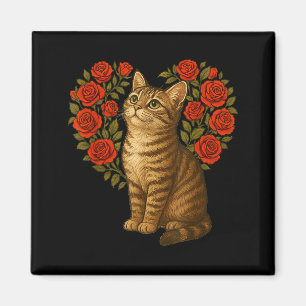 Cute Cat Valentines Floral Heart Funny Cat Lovers  Magnet