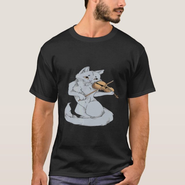 Cute Cat Violin Violinist T-Shirt (Front)