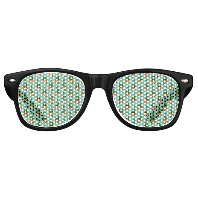 Cute Cat w Hat and Shamrock St Patricks's Pattern Retro Sunglasses (Front)