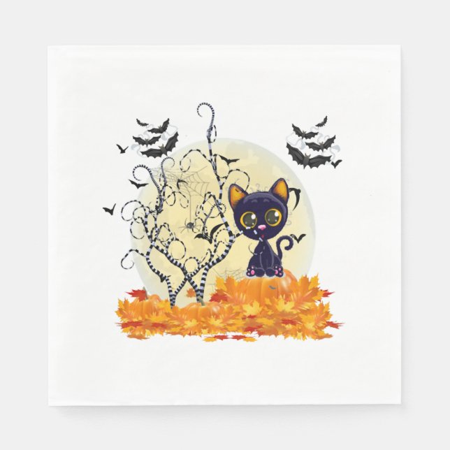 Cute Cat Waiting for Halloween Napkin (Front)