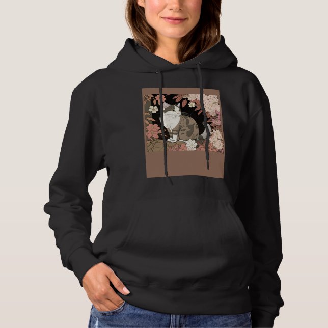 Cute Cat Watercolor Botanical Garden Aesthetic Cat Hoodie (Front)