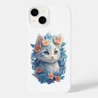 Cute Cat Watercolor Painting with Floral Splash