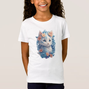 Cute Cat Watercolor Painting with Floral Splash T-Shirt