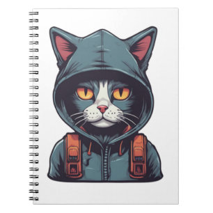 cute cat wearing a green hoody notebook