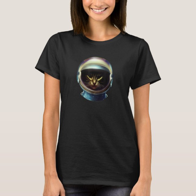 Cute Cat Wearing an Astronaut Helmet for Cat & Fel T-Shirt (Front)