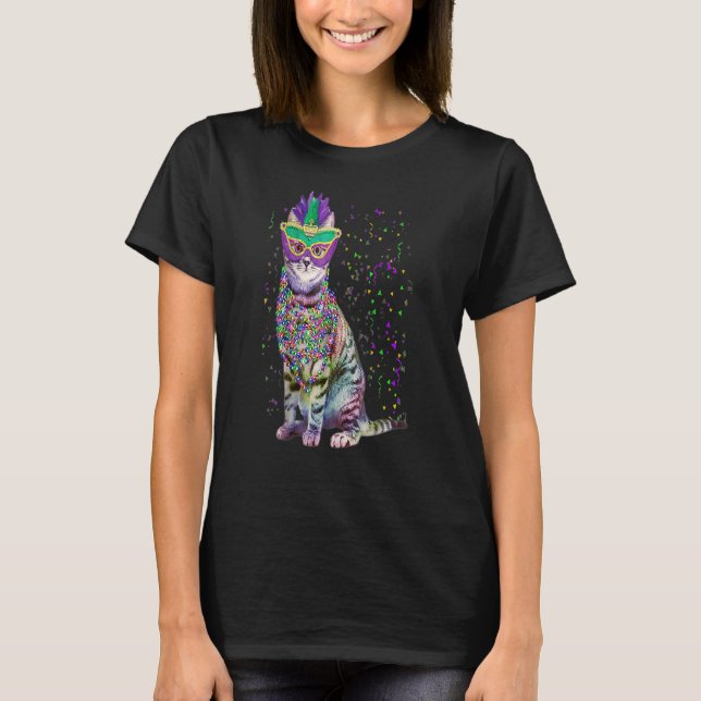 Cute Cat Wearing Carnival Mask Mardi Gras Cat  Men T-Shirt (Front)