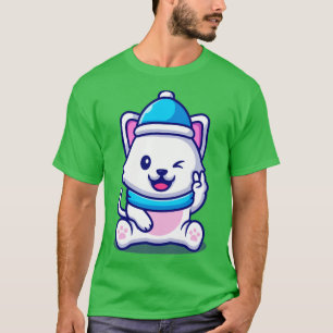 Cute Cat Wearing Hat And Scarf With Hand Peace Car T-Shirt