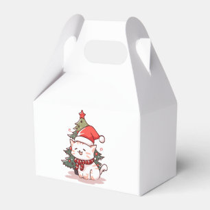 Cute cat wearing Santa hat near Christmas tree Favour Box