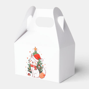 Cute cat wearing Santa hat near Christmas tree Favour Box