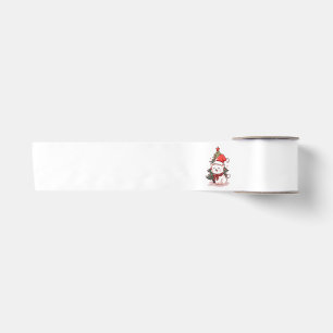 Cute cat wearing Santa hat near Christmas tree Satin Ribbon