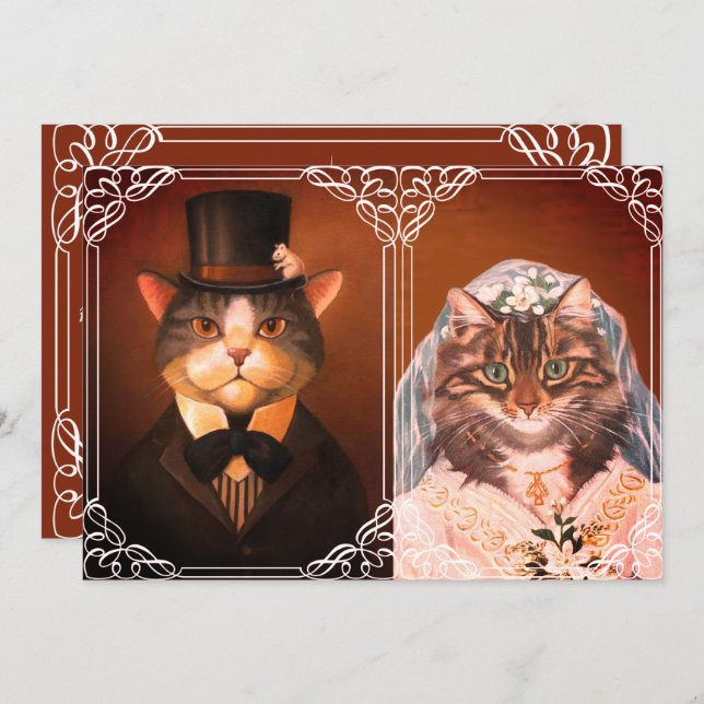Cute cat wedding couple invitation (Front/Back)