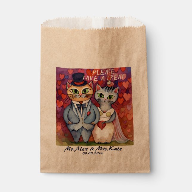 Cute Cat Wedding Favour Bags (Front)