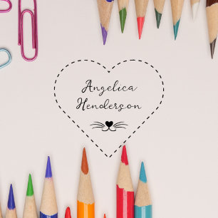 Cute Cat Whiskers Custom Name Hand-written Rubber Stamp