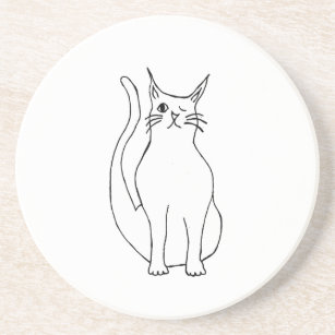 Cute Cat Winking Kitty Cartoon Black White Coaster
