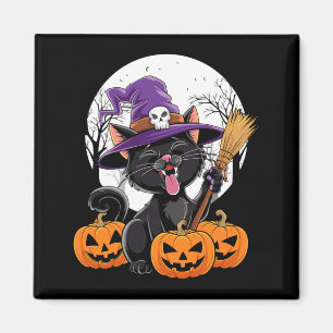 Cute Cat Witch Halloween Pumpkin Black Cat Magnet