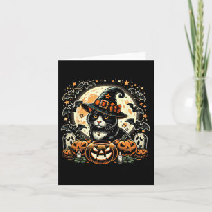 Cute Cat Witch Halloween - Spooky Pumpkin Art Card