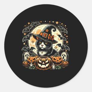 Cute Cat Witch Halloween - Spooky Pumpkin Art  Classic Round Sticker