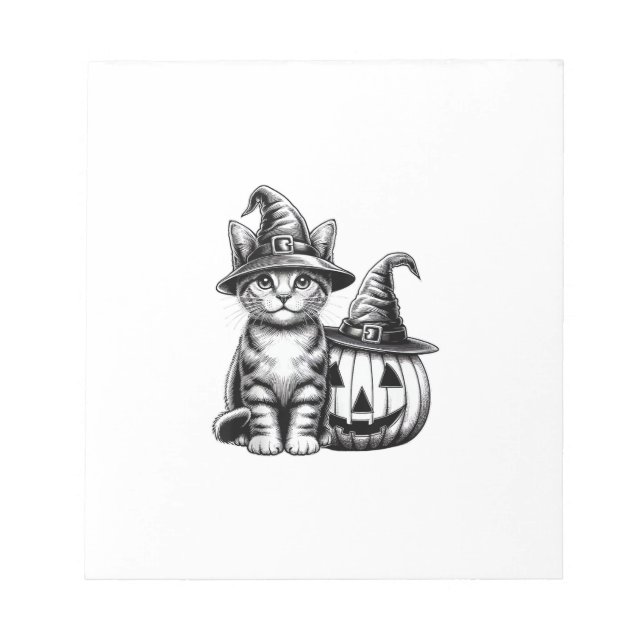 Cute Cat Witch Hat Pumpkin Halloween Cat Lover Boy Notepad (Front)