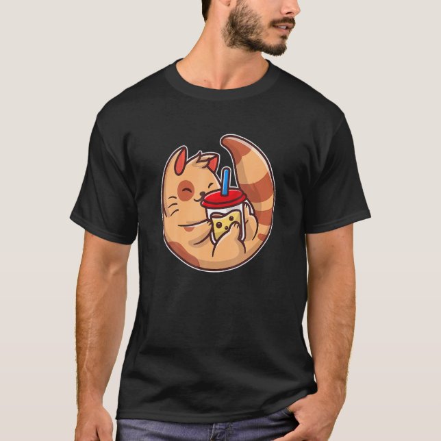 Cute Cat With A Boba Ea T-Shirt (Front)