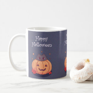 Cute cat with a Halloween pumpkin Blue grey  Coffee Mug
