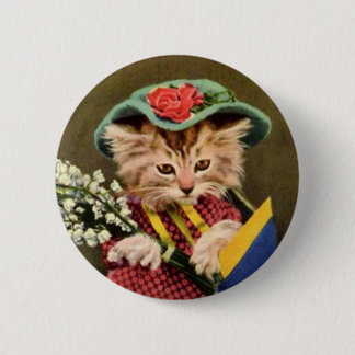Cute cat with a hat vintage photo 6 cm round badge