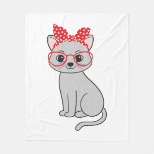Cute cat with a headscarf and glasses fleece blanket