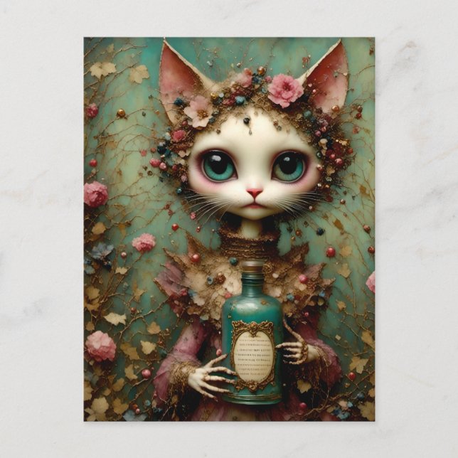 Cute Cat With a Potion Bottle Postcard (Front)