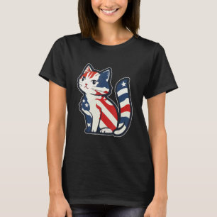 Cute cat with a US flag colours for 4th of July T-Shirt